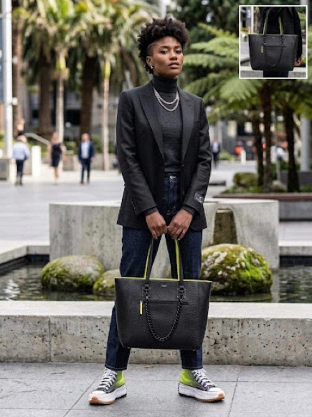 Aldo Black & Yellow Textured Tote Hand/Shoulder Bag